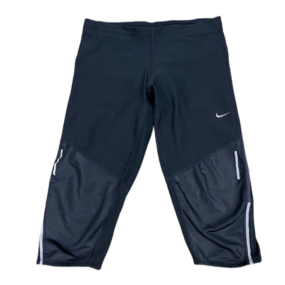 Nike Dri-Fit Tech Capris Running Pants, Black and Grey Reflective